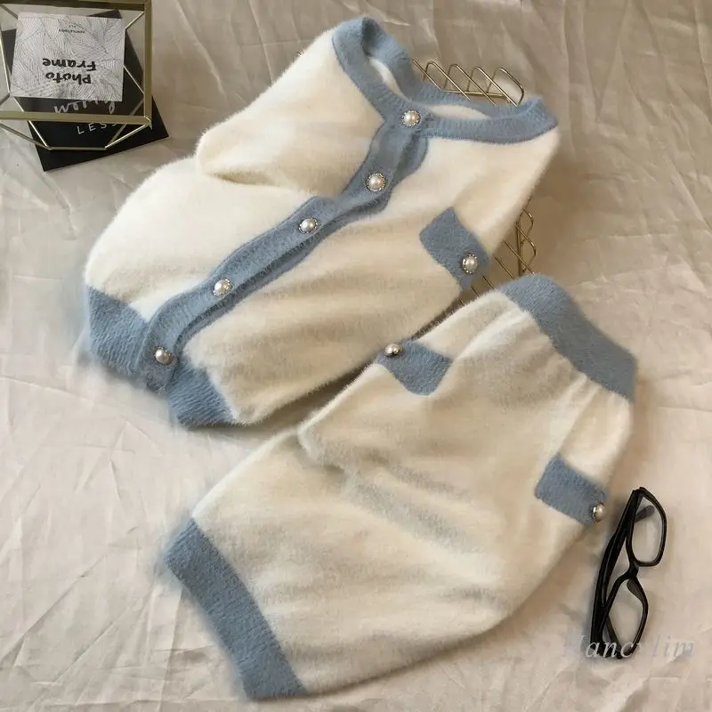 

Two Piece Skirts Set Women Soft Cropped Long Sleeve Knitted Cardigan + Skirt Autumn and Winter 2 Pieces Suits Female Slim Outfit