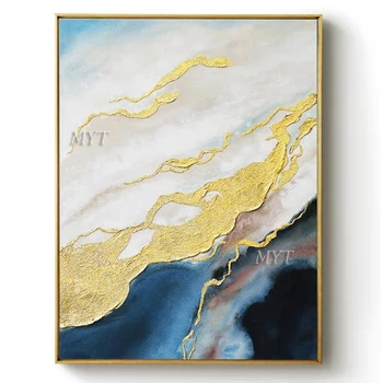 

Blue Gold Abstract Oil Painting Abstract 100% Handpainted Modern High Quality Decoration On Canvas Wall Art Home Unframed