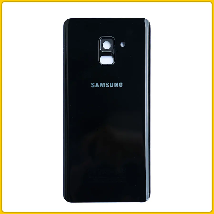 Чехол A8 для samsung Galaxy A8 A8 Plus A730 A730F с объективом, задняя крышка, задняя крышка с наклейкой - Цвет: A730 Black With Lens