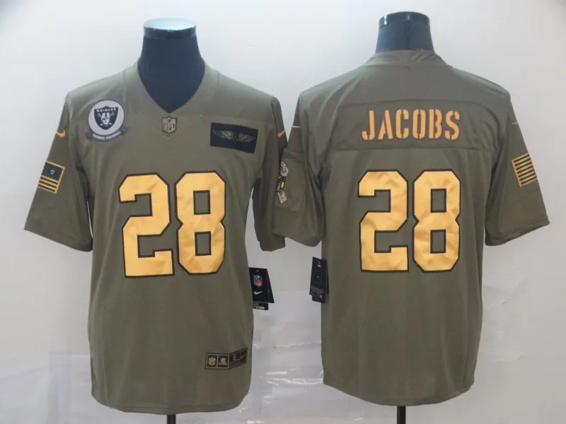 1 Стилизованный, мужской Josh Jacobs Окленд 1 Raiders Джерси оливковый/золотой - Цвет: 1