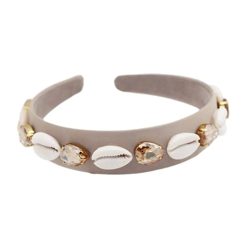 Baroque Bridal Vintage Wide Headband Seashell Water Drop Faux Crystal Jewelry Hair Hoop Women Minimalist Wedding 2
