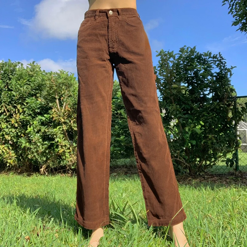 Heyoungirl Khaki Brown Vintage Corduroy 