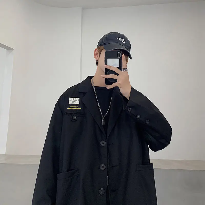 

Men's Jacket 2020 Autumn new slim solid color jean single breasted long sleeve jacket loose casual lapel youth men's wear