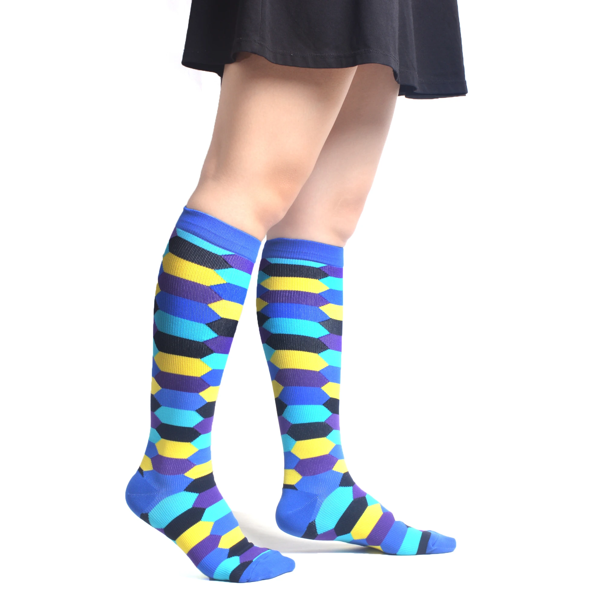 SANZETTI/6 пар/лот; женские цветные носки ниже колена; эластичные хлопковые Компрессионные носки; нескользящие носки