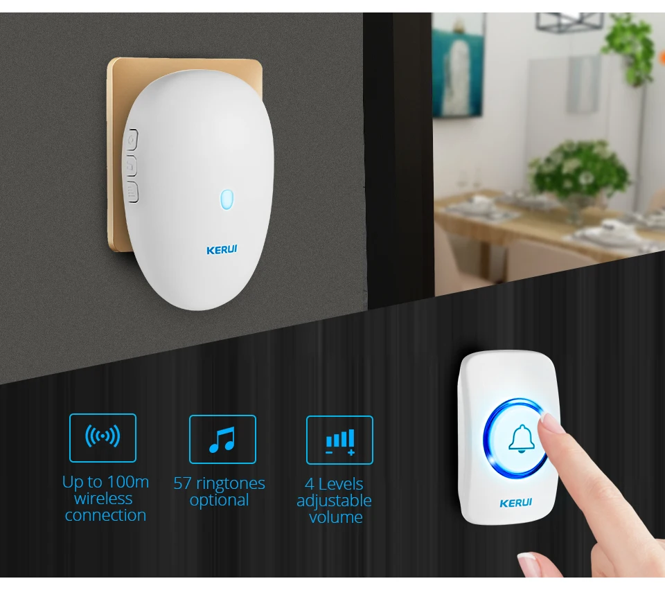 KERUI Домашняя безопасность Добро пожаловать беспроводной дверной звонок smart 57chime дверной звонок 80 м дистанционный ЕС США штекер беспроводной Кнопка дверной Звонок
