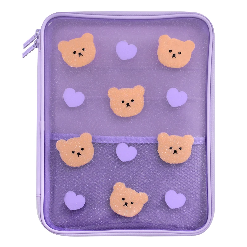 Korea Bear Laptop Case Bags Heart 10.5 11inch Waterproof Mac Ipad Pro Case IPad Storage Bag Travel Girls Clutch Purse Organizer