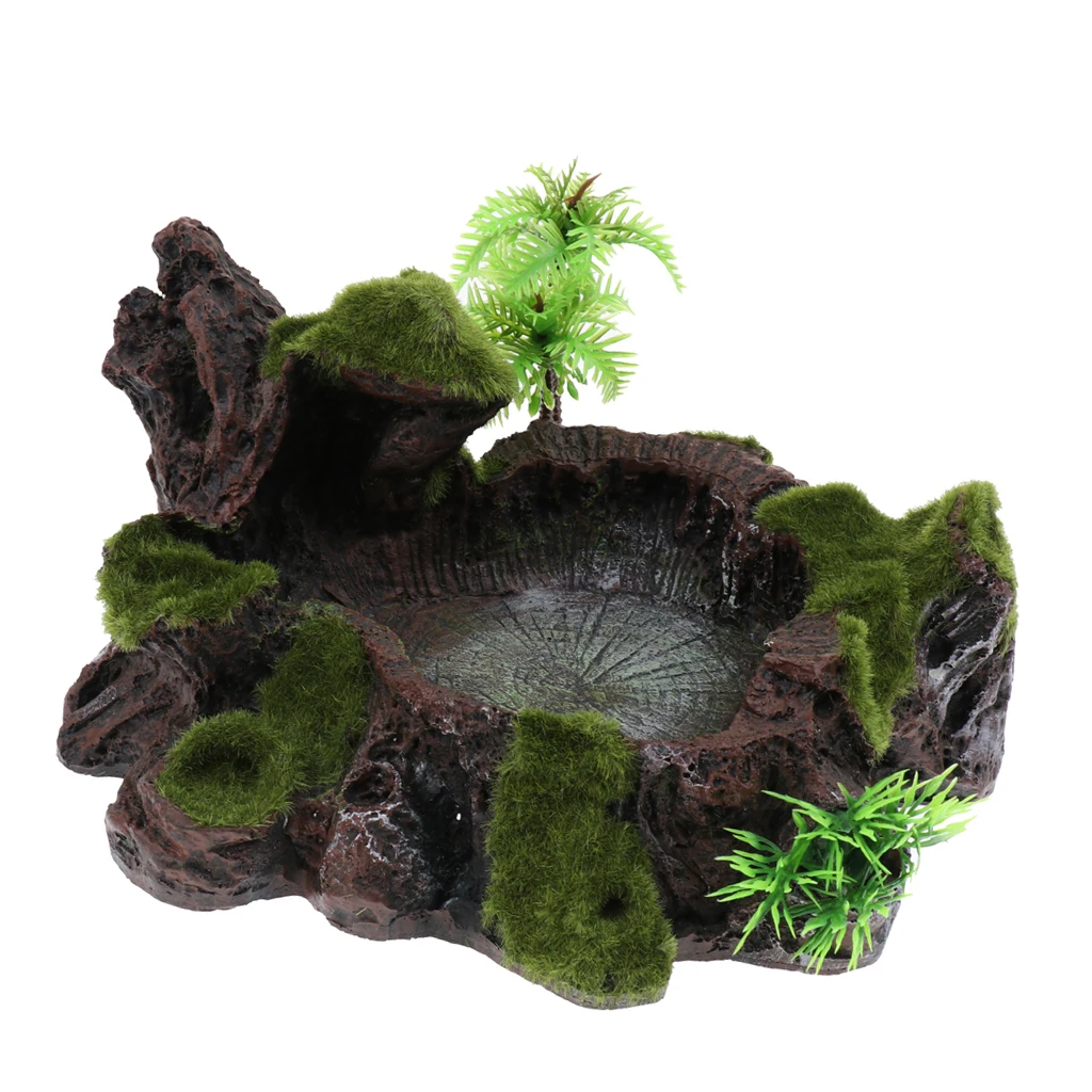 Vintage Moss Reptile Food And Water Bowl For Pet Aquarium Ornament Terrarium Dish Plate Lizards Tortoises Or Small Reptiles