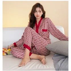 QWEEK Women's Pajamas Set V Neck Design Luxury Cross Letter Print Sleepwear Silk Like Home Clothes XXL Large Size Nightwear