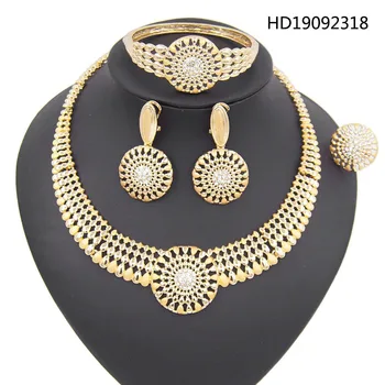 

Yulaili New Fashion African Wedding Bridal Jewelry Sets Zircon Crystal Gold Necklace Earrings Bracelet Ring for Women Wholesale