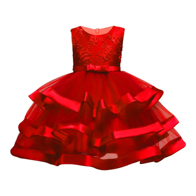 Элегантные Детские платья для девочек; детская одежда с юбкой-пачкой; высококачественное платье с вышивкой для девочек на Рождество, год; вечерние костюмы - Color: D0708-Red
