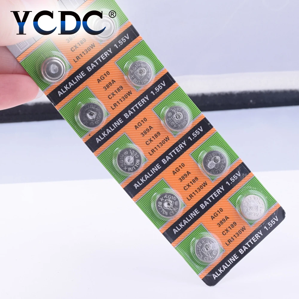 YCDC 20шт 220В AG10 кнопочная батарейка LR1130 1,55 SR1130 389 LR54 батарейка для монет SR54 189 389 189 для часов игрушки дистанционного управления