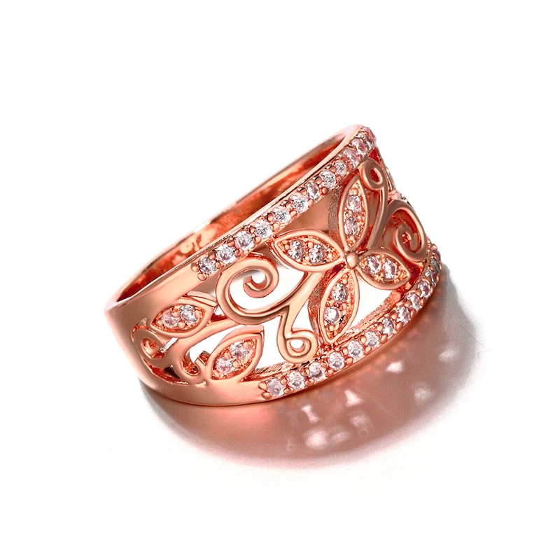 Женское модное позолоченное посеребренное кольцо в форме цветка с элегантным кристаллом, свадебное кольцо, модные вечерние ювелирные изделия, подарки