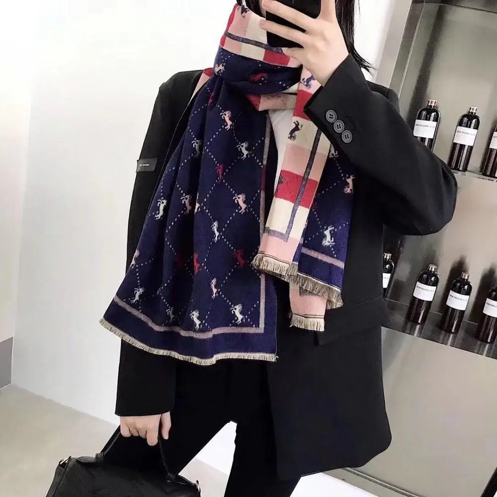 

New style fringed color horse cashmere scarf in autumn and winter with thicker thermal shawl 68112