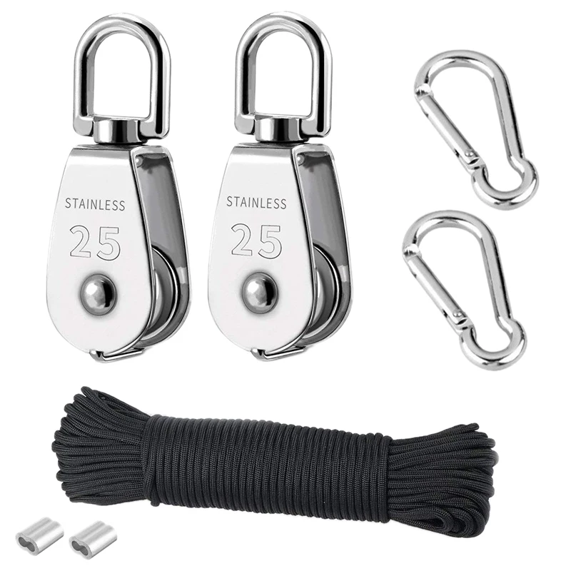 2Pcs M25 Crane Pulley Block Single Hanging Wire Towing Wheel 20 Meter Nylon Line Rope | Инструменты