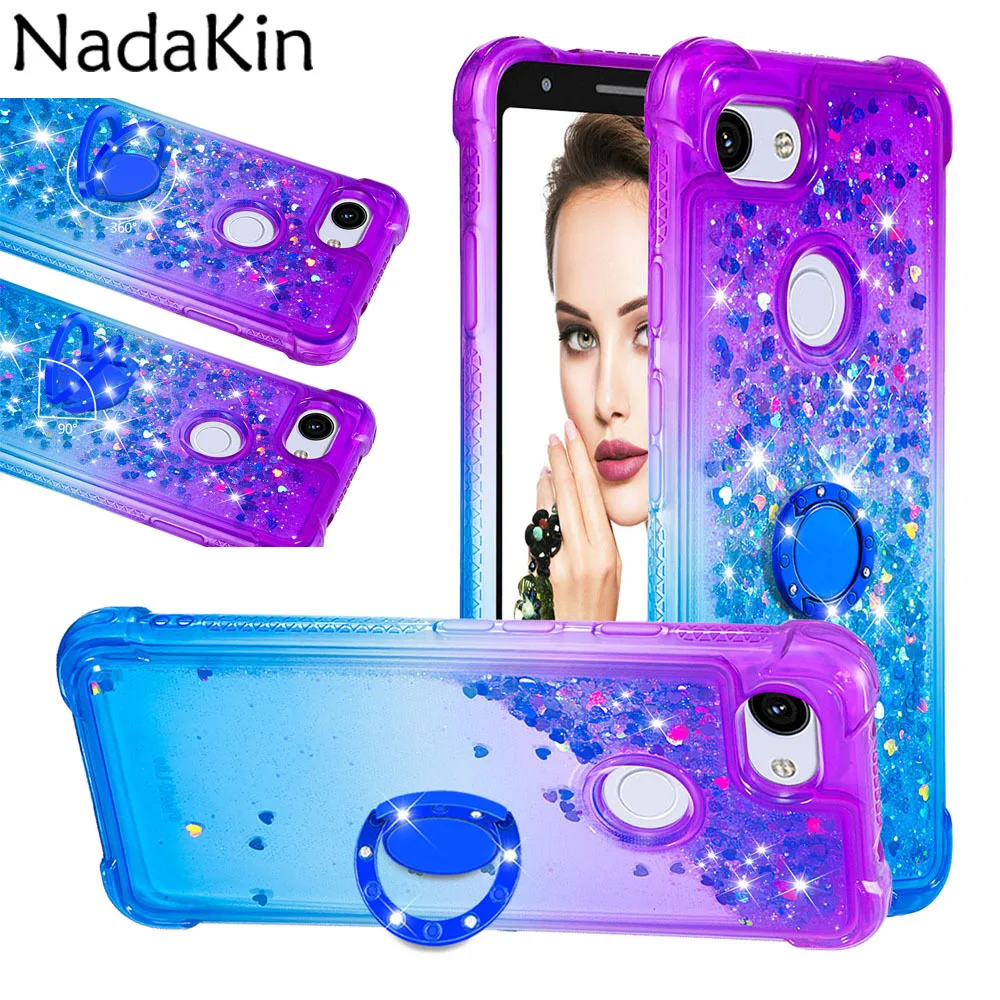 

Luxury Gradiente Quicksand Cover for Google Pixel 3A XL Back Finger Ring Fitted Liquid Sand Shockproof Case Shell for Pixel 3A