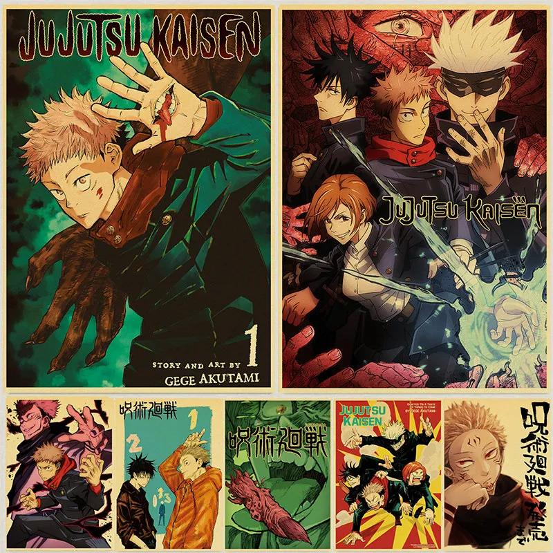 Anime-Jujutsu-Kaisen-Posters-Kraft-Paper-Vintage-Poster-Wall-Art-Painting-Study-Home-Living-Room-Decoration