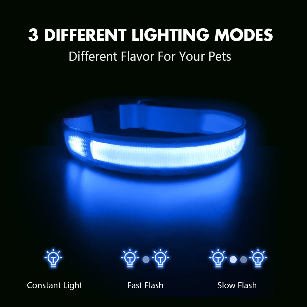 USB Charging Flashing Dog Collar Leads LED Light Night Safety Glow Anti-Lost/Avoid Car Accident Dog Nylon Adjustable Pet Collar