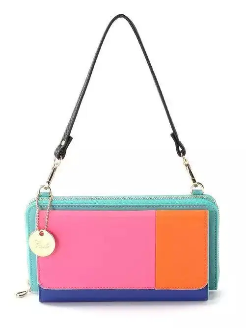 

Pu Mixed Colors Long Briefcase Multi-functional Shoulder Wallet WOMEN'S Bag [52650]