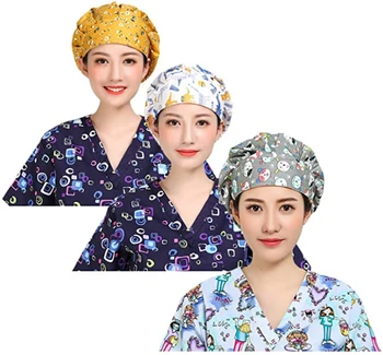 

[3pcs pack] doctor scrub cap women's bouffant surgical hat with sweatband inner lab test and none dusty workshop working cap