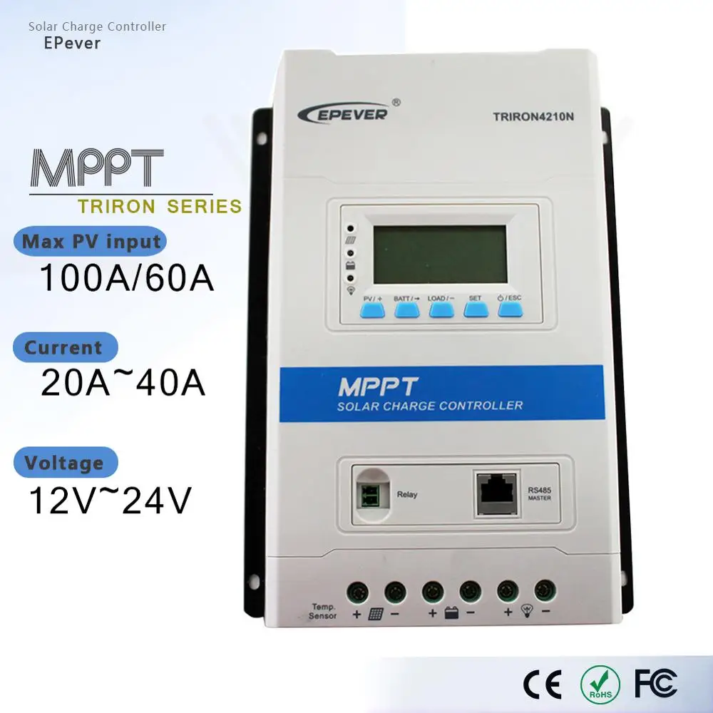 Epever 40A/30A/20A зарядное устройство на солнечной батарее и Dis контроллер 12V 24V