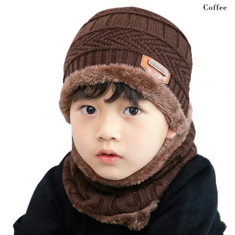coffee MoneRffi/Зимний комплект из 2 предметов, Шапочка-шарф, теплая вязаная плотная Шерстяная кепка с подкладкой, шарф для мужчин и женщин, новая мода года - Цвет: coffee