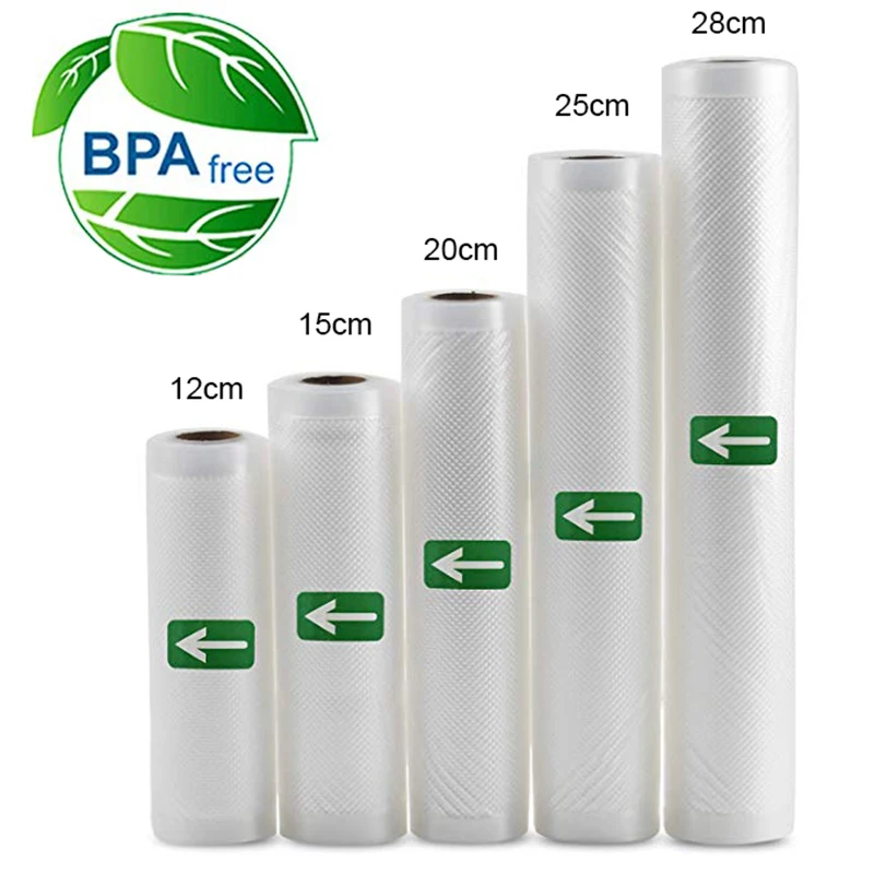 Bolsas de almacenamiento para sellador al vacío de alimentos, lote de 5 rollos y 2 rollos, para cocina, 12, 15, 20, 25, 28cm x 500cm