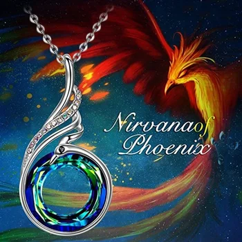 

Trendy Bohemia Nirvana of Phoenix Pendant Necklace for Women Made with Magic Crystal 2 Color Blue Yellow