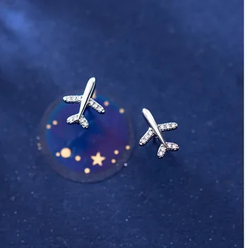 

100% 925 Sterling Silver Cubic Zirconia Airplane Shape Ear Studs Earrings Trendy Korean CZ Earings Bijoux Fine Jewelry for Women