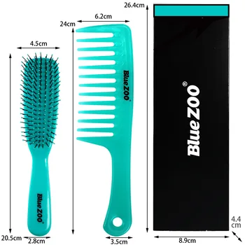 

2pcs Blue Zoo Wide Tooth Heat-Resistant Anti-Static Hairdressing Comb Lake Water Blue Color Tangle Teezer + Massage Comb