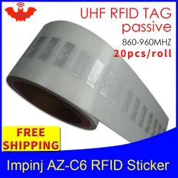 UHF RFID Метка стикер Impinj MR6 AZ-C6 влажная инкрустация 915m868 860-960mhz EPC 6C 20 шт Бесплатная доставка самоклеющийся клей пассивный RFID labelUH