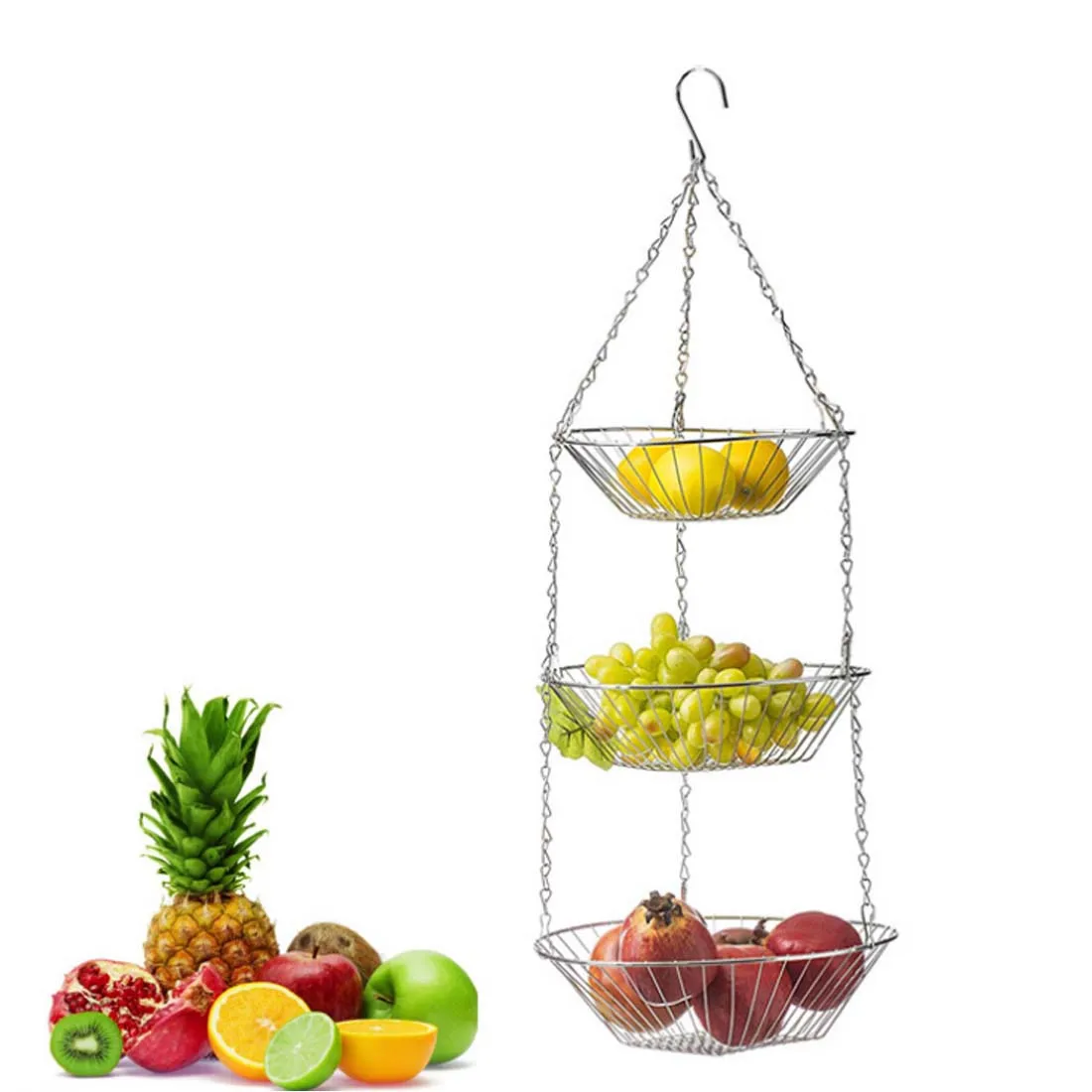 Hanging Basket 3 Tier Wire Hanging Fruit Basket Home Kitchen Metal Vegetable Storage Organizer Basket Organizer Storage New Bags Baskets Aliexpress
