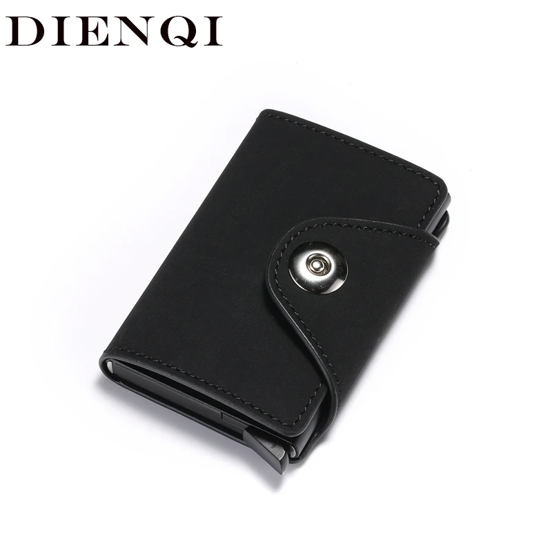 

DIENQI Anti Rfid Blocking Smart Wallet Card Holder Men Slim Wallet Thin Purses Vintage Leather Money Bag Men Vallet Walet Black