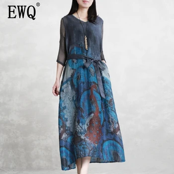 

[EWQ] 2020 Spring Summer New Arrivals V-neck Three Quarter Sleeve Print Pattern Women Fashion Casual Temperament Dress AY50905