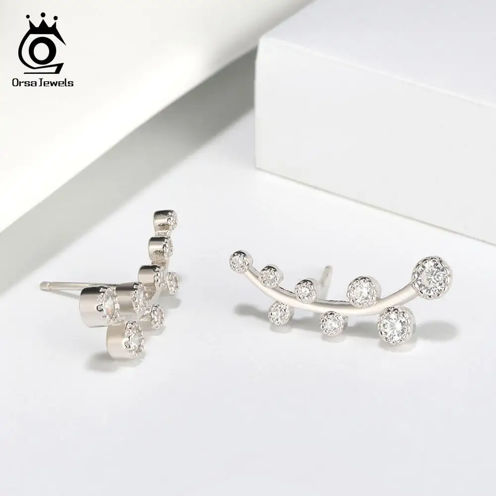 ORSA JEWELS Аутентичные серьги в виде листьев из стерлингового серебра 925 пробы Серьги идеальная полированная АААА Циркон легкие серьги иглы ювелирные изделия SE166