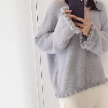 

Lady Ruffle Cardigan Splice Geometric Patterns Long Sleeve Knitted Sweater Women Open Stitch Casual Sweters Women Autumn Winter