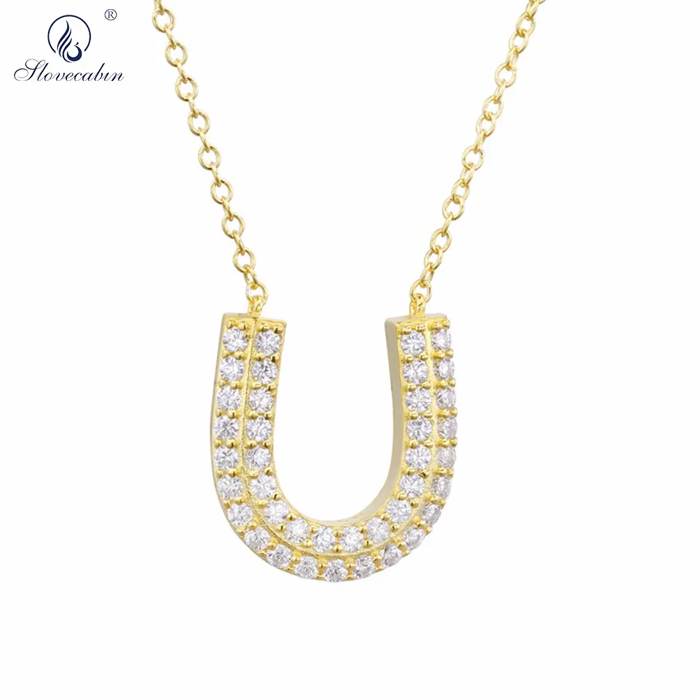 

Slovecabin 925 Sterling Silver Luxury Gold Zircon Horseshoes Pendent Chain Necklace For Women New Full Crystal Letter U Jewelry