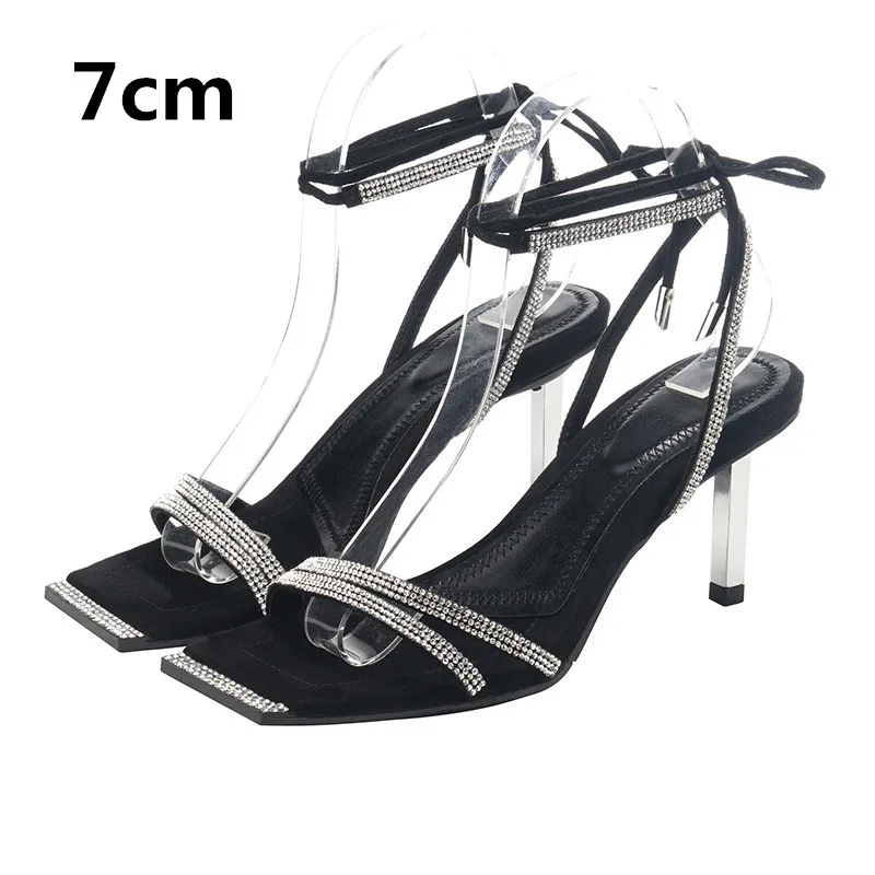 7cm heel height Обувь для ночного клуба; вечерние туфли на высоком каблуке; Летние пикантные босоножки на металлическом каблуке; босоножки на высоком каблуке; женские серебряные стразы - Цвет: 7cm heel height