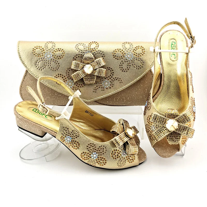

Doershow Italian matching gold shoe and bag set african wedding shoe and bag sets!!HFG1-3