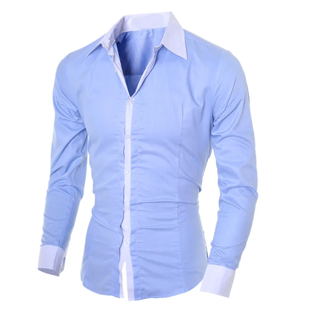Мужские рубашки с длинным рукавом Уличная Рубашка мужская белая Лоскутная гавайская рубашка платье Льняная мужская s рубашка Повседневная приталенная Одежда Camisa - Цвет: Синий