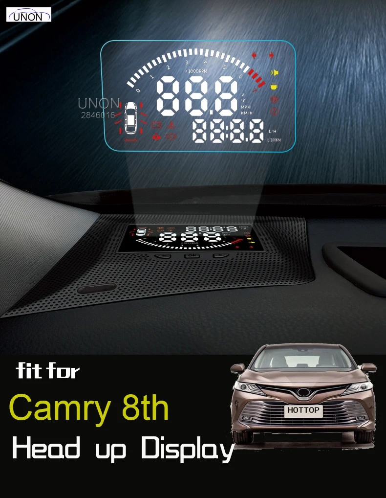Полнофункциональный автомобильный проекционный дисплей Unon Hud для Toyota Camry 2018 ~ 2019