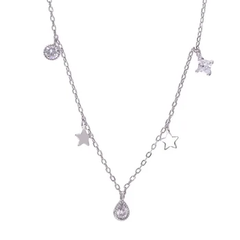 

Star Drop Cubic Zirconia Choker Necklace 100% 925 Sterling Silver Short Necklace For Women Fine Jewelry Fashion Chain Flyleaf