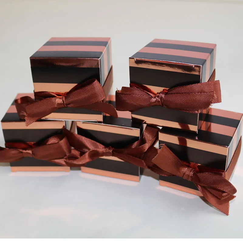 

Rose Gold Striped Gift Box Packaging Square Cardboard Box Cake Box for Wedding Birthday Party Home decorations