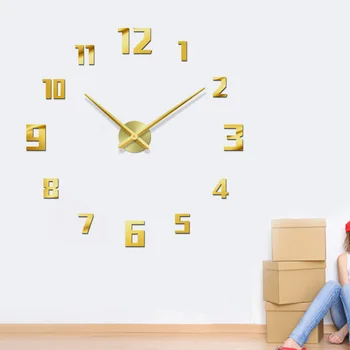 

Decorative Large Wall Clock Acrylic Metal Number Golden Wall Clock DIY Room Decor Wall Clock for Office Room Ornament without Ba