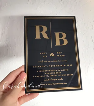 

BLACK ACRYLIC WEDDING INVITATION WITH BORDER,wedding invitation，company meeting use 20PCS