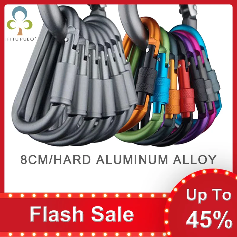 4 unids/lote de aleación de mosquetón de Escalada 8cm Tipo de Bloqueo d quickdraw mosquetón hebilla de aluminio colgante tuerca mochila hebilla YJN