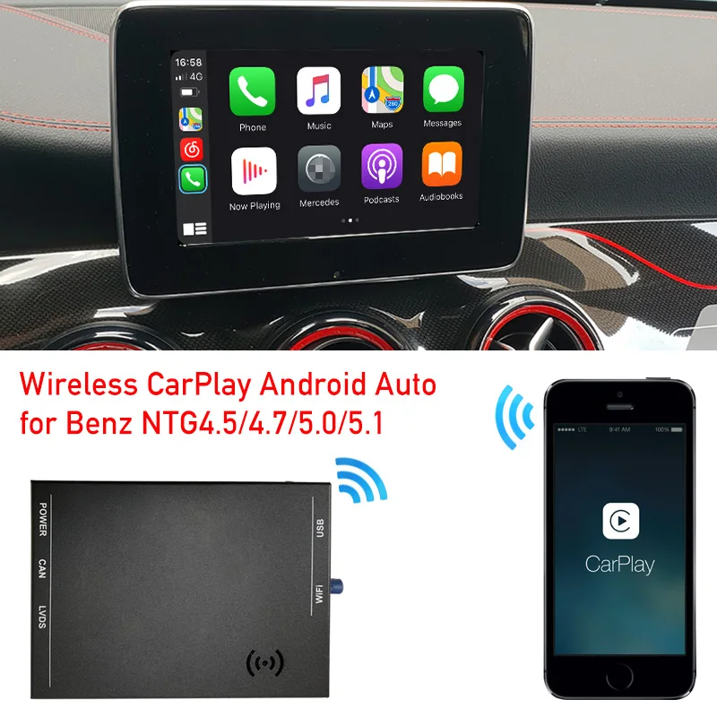 Carplay Wireless Bluetooth Per Mercede A B C E G Gl Gla Glc Ml Cls Gle Gls Ntg4.5 4.7 5.0 Apple Airplay Android Auto Car Play