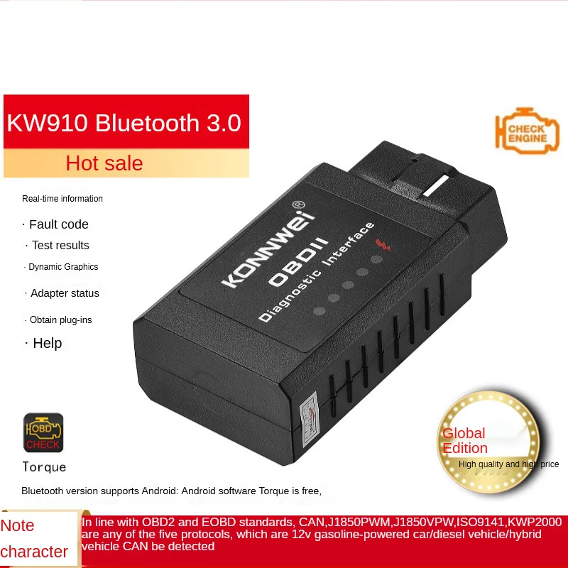 

KONNWEI KW910 supports full protocol ELM327 OBD2 car fault diagnosis instrument detector tool