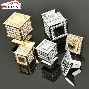 

Gold Drawer Cabinet Pulls Crystal Silver Diamond Furniture Knobs Dresser Handle Kitchen Pulls Hole CC 96mm/64mm Single Knob