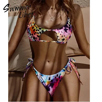 

Leopard print bikinis 2020 mujer High cut swimsuit women Keyhole swim suit String swimwear female String bathing suit beach wear