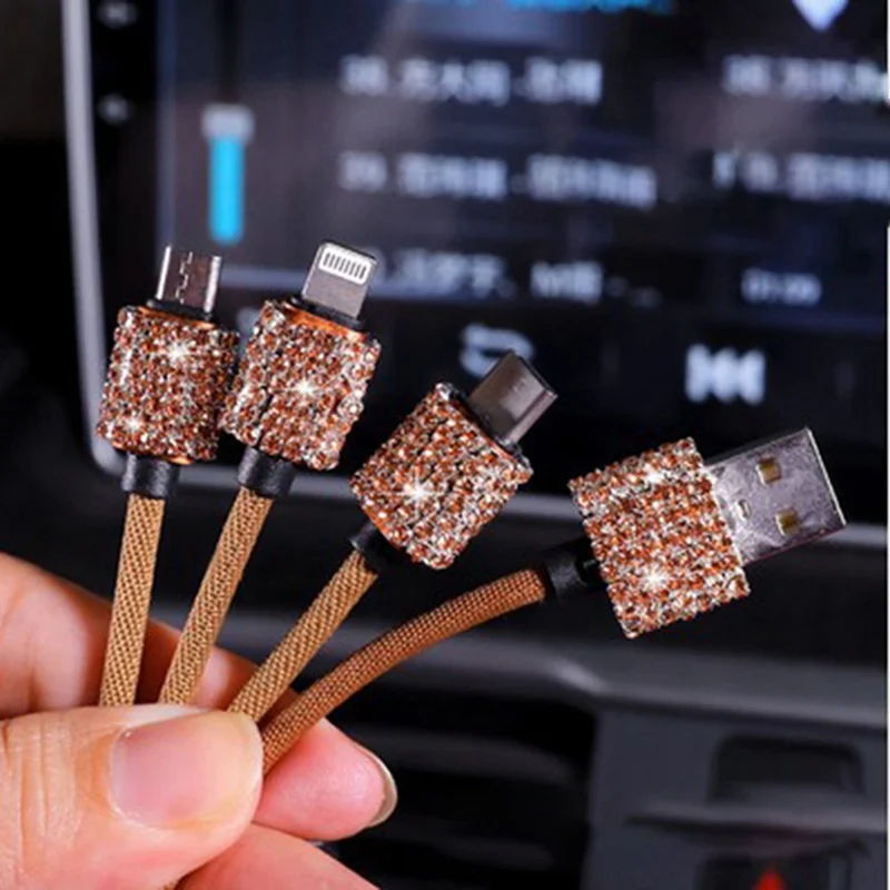 Двойной зарядное устройство USB для мобильного телефона планшета gps быстрое зарядное устройство Кристалл Алмазный телефон 3 линия передачи данных провод в прикуриватель автомобиля